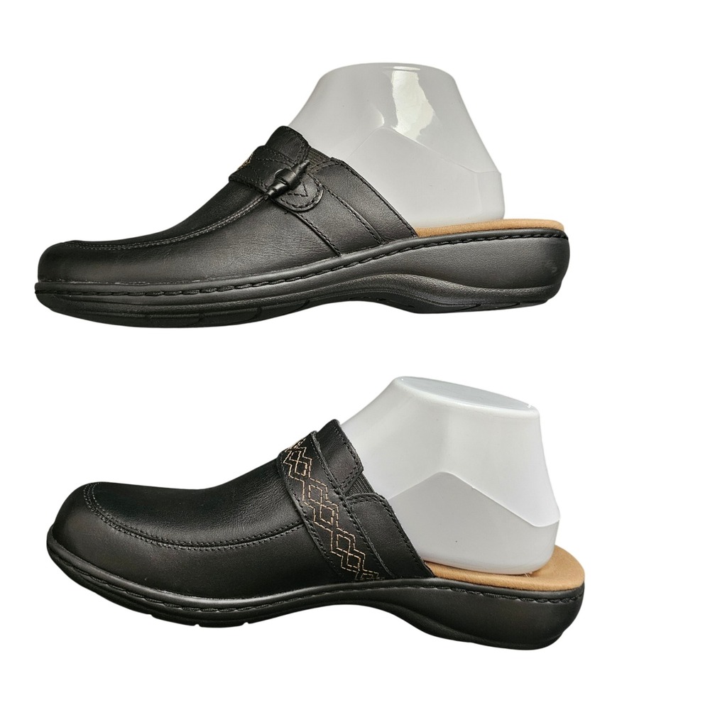 Clarks Womens Leisa Dream Black Leather Mules Size 7.5 - Picture 3 of 9